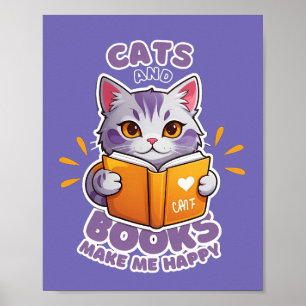 Poster Gatos e Livros Me Fazem Feliz