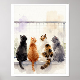 Poster Gatos em Aquarela na Varanda – Arte para Amantes d