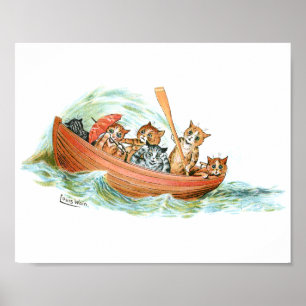 Poster Gatos em Barco de Linha