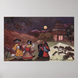 Pôster Gatos em Kimonos Levam o Stroll Noturno Tarde