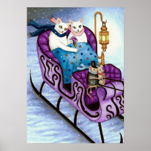 Poster Gatos em Sleigh 444 Winter