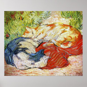 Pôster Gatos em um pano vermelho, Franz Marc
