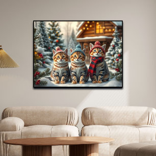 Poster Gatos engraçados com roupas de inverno e chapéus