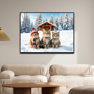 Poster Gatos engraçados com roupas de inverno e chapéus p