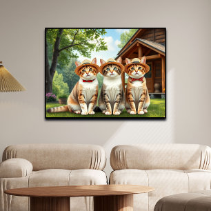 Poster Gatos engraçados com roupas de primavera e chapéus