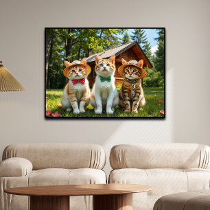 Poster Gatos engraçados com roupas de primavera e chapéus