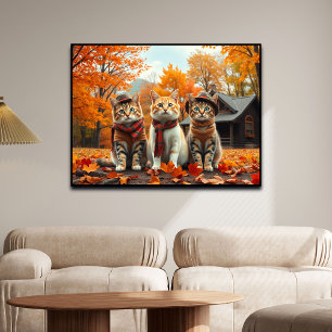 Poster Gatos engraçados com roupas e chapéus de outono el