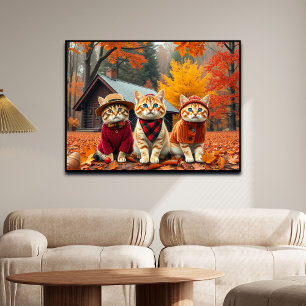 Poster Gatos engraçados com roupas e chapéus de outono pr