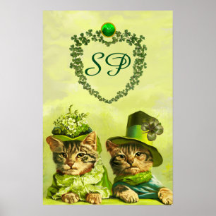 PÔSTER GATOS ENGRAÇADOS DO DIA DE SÃO PATRÍCIO COM MONOGR