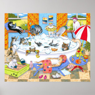Poster Gatos engraçados do gato 601 no banho