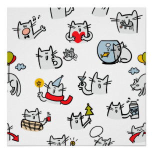 Pôster Gatos engraçados, leite e magia.