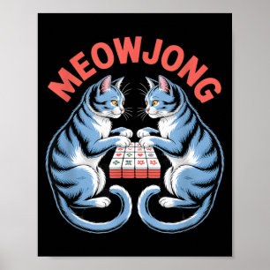 Poster Gatos engraçados Meowjong jogando peças de Mahjong