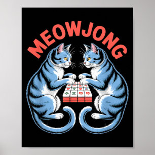 Poster Gatos engraçados meowjong jogando peças de mahjong