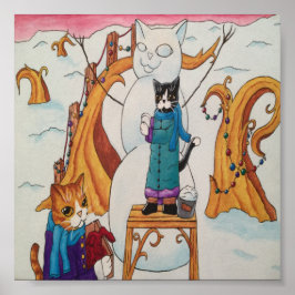 Poster Gatos Festivos De Neve