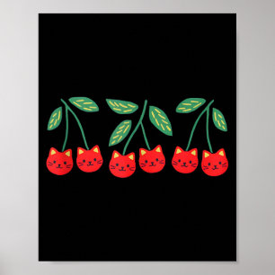 Poster Gatos Fofos de Cereja Arte de Frutas Cabeça de Gat
