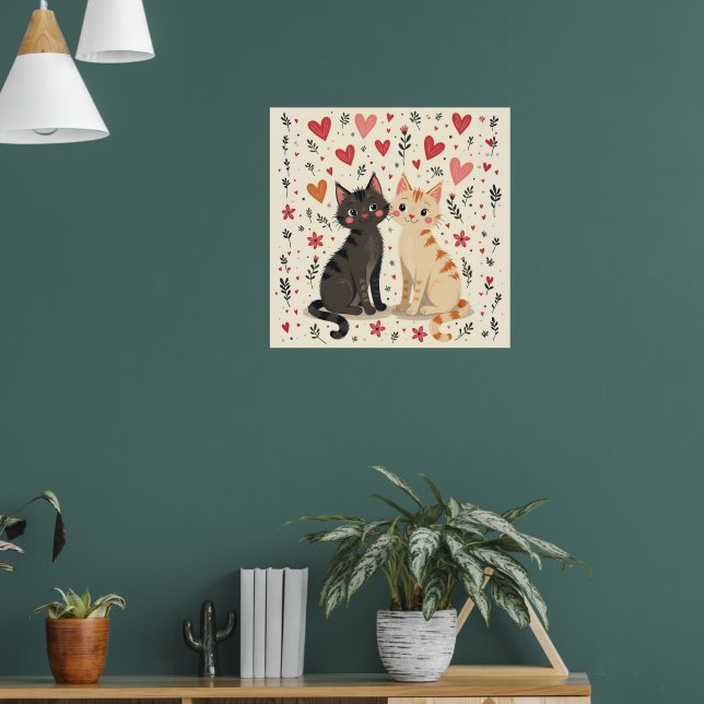Poster Gatos Fofos de São Valentim Retrô (Sala de Estar 1)