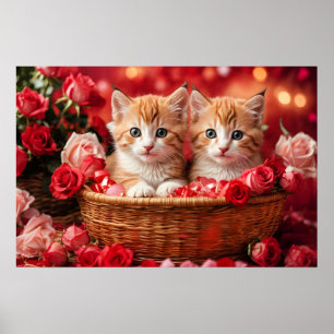 Poster Gatos fofos em uma cesta de palha