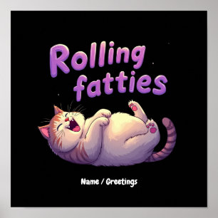 Poster Gatos Gordos Rolando Meme de Gato Engraçado e Fofo