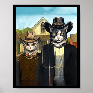 Poster Gatos góticos americanos engraçados agricultores v