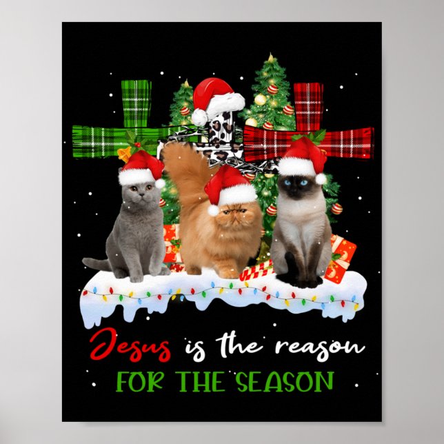 Poster Gatos Jesus É A Razão Para A Época De Natal Feio (Frente)