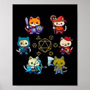 Poster Gatos Jogadores De Rpg Dados D20 Gatos Nerdy Geek