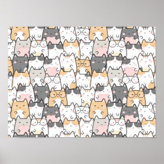 Poster Gatos Kawaii, Cute-Pattern Insolúvel