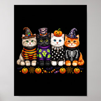 Poster Gatos Kawaii de Halloween Amantes de Gatos Fofos e