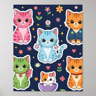 Poster Gatos Kawaii Fofos Presente Para Amantes de Gatos
