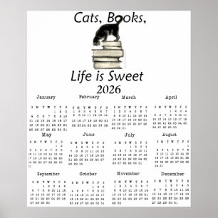 Poster Gatos, Livros A Vida é Doce Calendário de Uma Pági