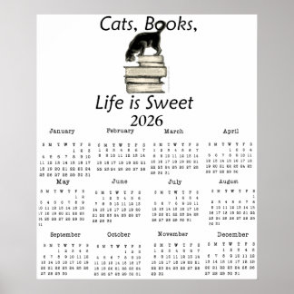 Poster Gatos, Livros A Vida é Doce Calendário de Uma Pági