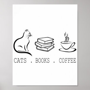 Poster Gatos Livros Café para Leitores Que Possuem Gatos