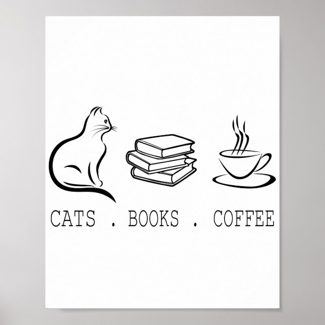 Poster Gatos Livros Café para Leitores Que Possuem Gatos (Frente)
