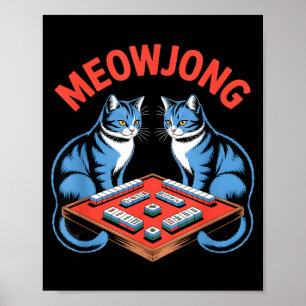 Poster Gatos meowjong engraçados brincando com peças de m