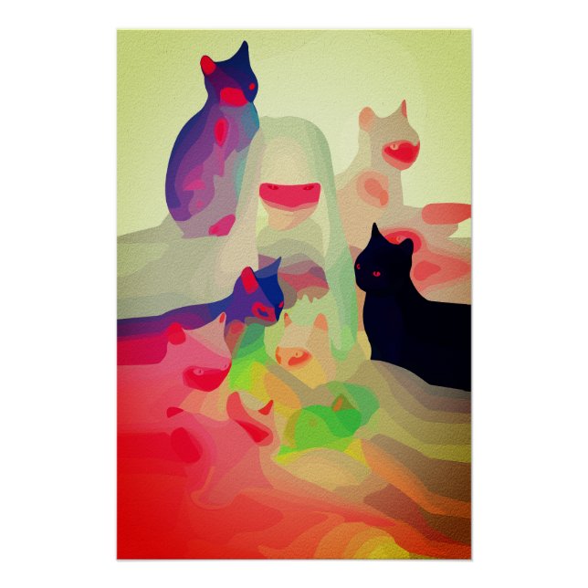 Pôster Gatos Místicos & Espíritos – Arte Abstrato e Vibra (Frente)