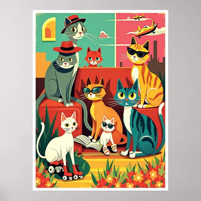 Poster Gatos Modernos de meio século em Férias (Frente)