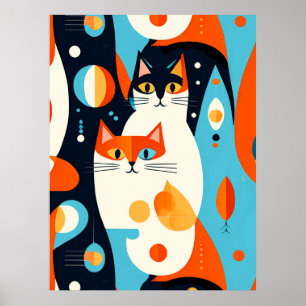 Poster Gatos modernos do século médio num fundo Abstrato