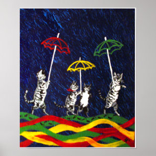 Pôster Gatos na chuva