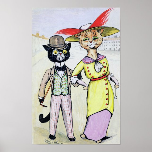 Poster Gatos na Moda Moderna, Louis Wain (Frente)