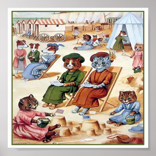 Pôster Gatos na praia por Louis Wain (Frente)