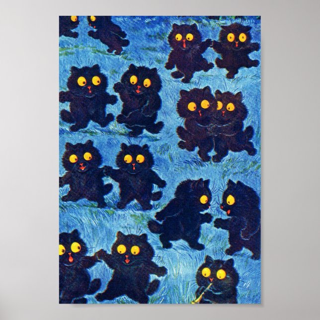 Poster Gatos Negros Dançando à Lua, Louis Wain (Frente)
