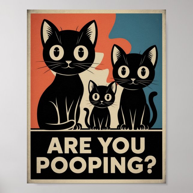 Poster Gatos Negros Engraçados Estão Poopando? Gato Humor (Frente)