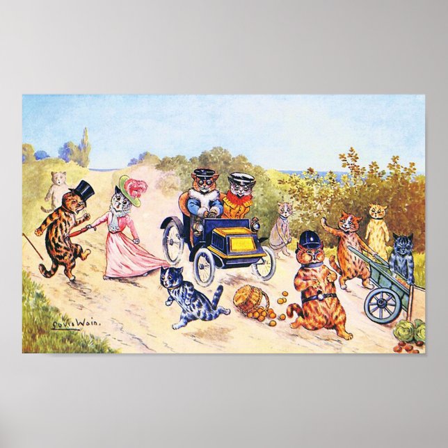 Poster Gatos no Carro, Louis Wain (Frente)