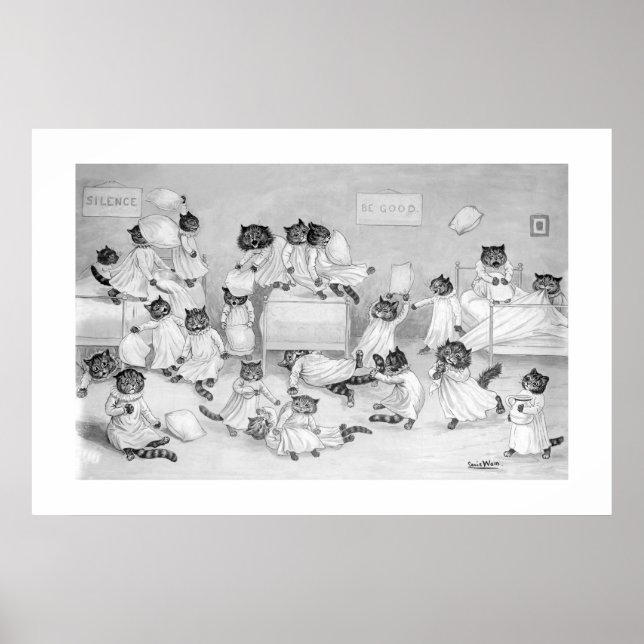 Poster Gatos no Dormitório por Louis Wain - (Frente)