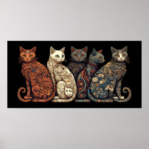 Poster Gatos no estilo de wallpaper vitoriano