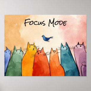 Poster Gatos no Modo Foco – Arte de Citações Divertidas d