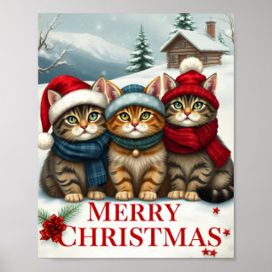 Poster Gatos no Natal de Papoilas e Chapéus