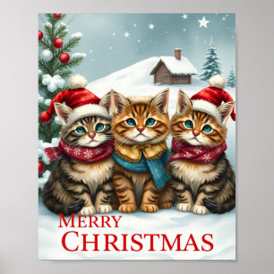 Poster Gatos no Natal de Papoilas e Chapéus