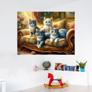 Pôster Gatos no sofá - cena fofa no visual da safra