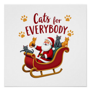 Pôster Gatos Para Todos O Natal Gato Divertido Natal Mulh