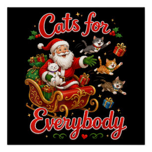 Pôster Gatos para Todos Papai Noel Natal Divertido